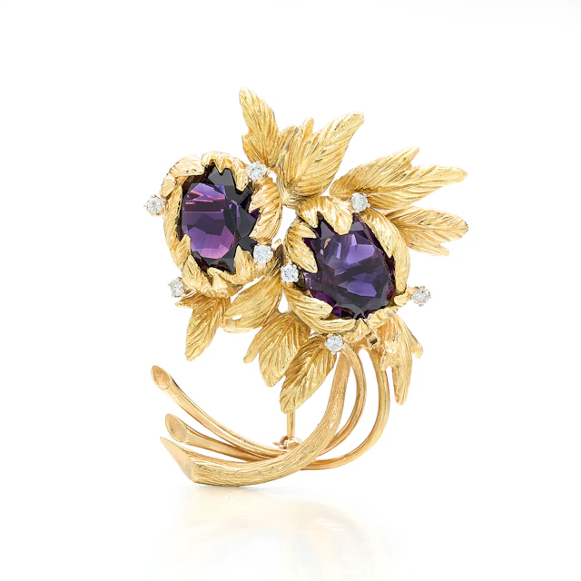 An Amethyst, Diamond and Gold Brooch