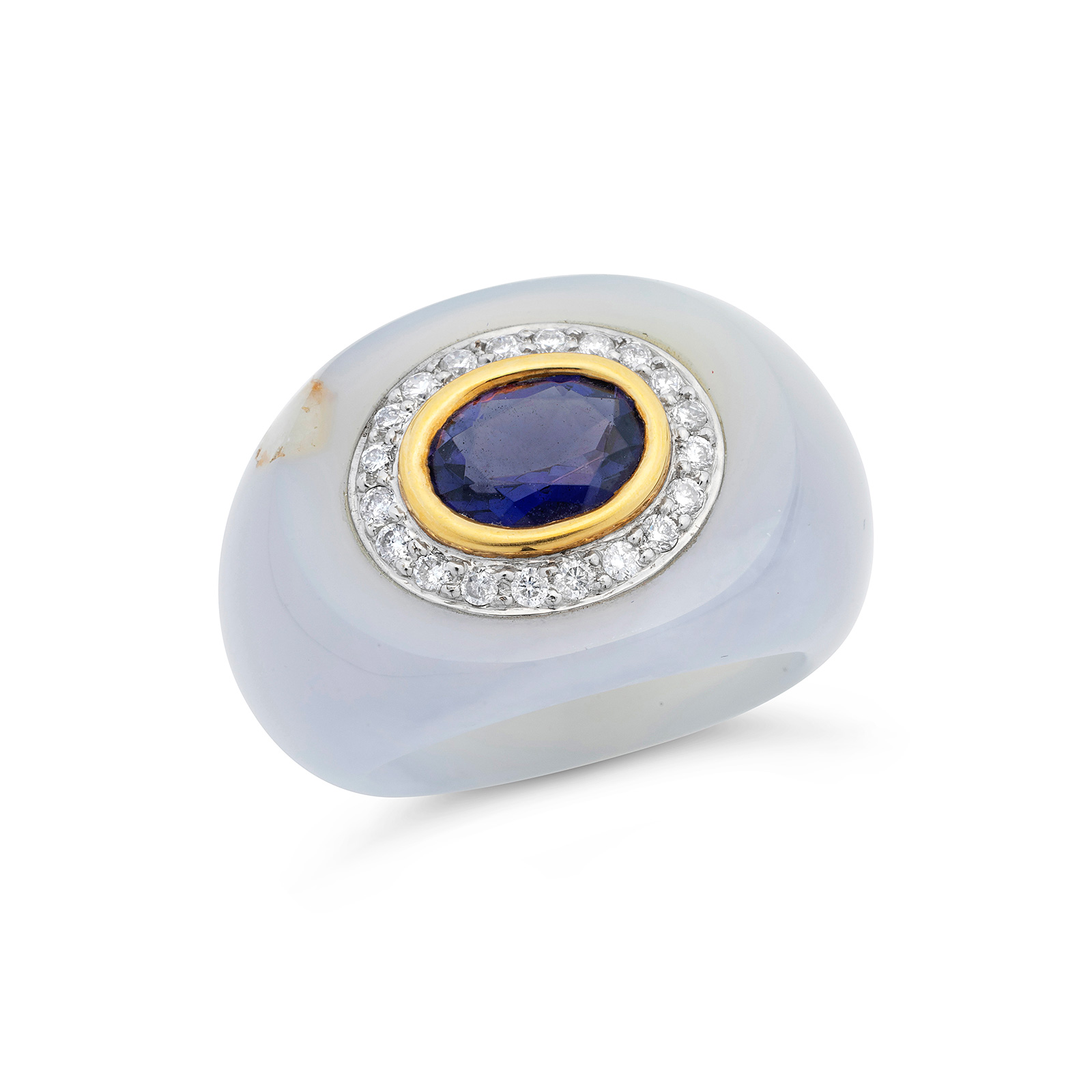 No Reserve | Amethyst, Diamond, Chalcedony and Gold Ring