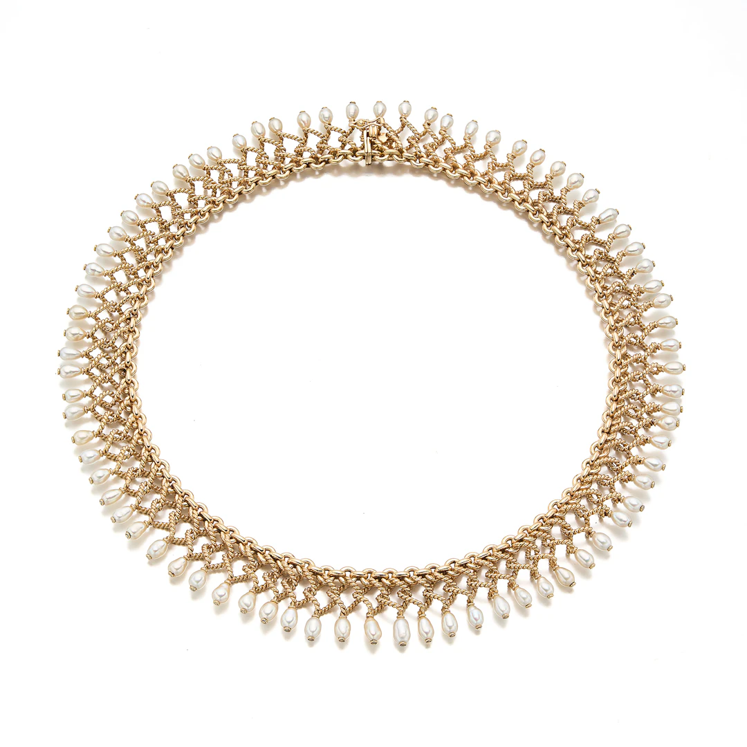 A Cultured Pearl and Gold Necklace, by Vourakis