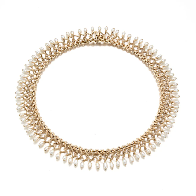 A Cultured Pearl and Gold Necklace, by Vourakis