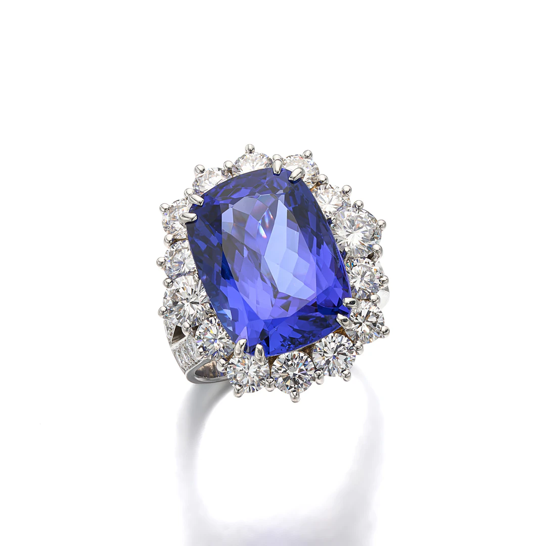A Tanzanite, Diamond and Platinum Ring