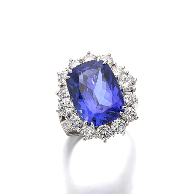 A Tanzanite, Diamond and Platinum Ring