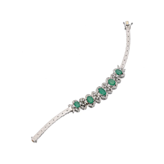 An Emerald, Diamond and White Gold Bracelet