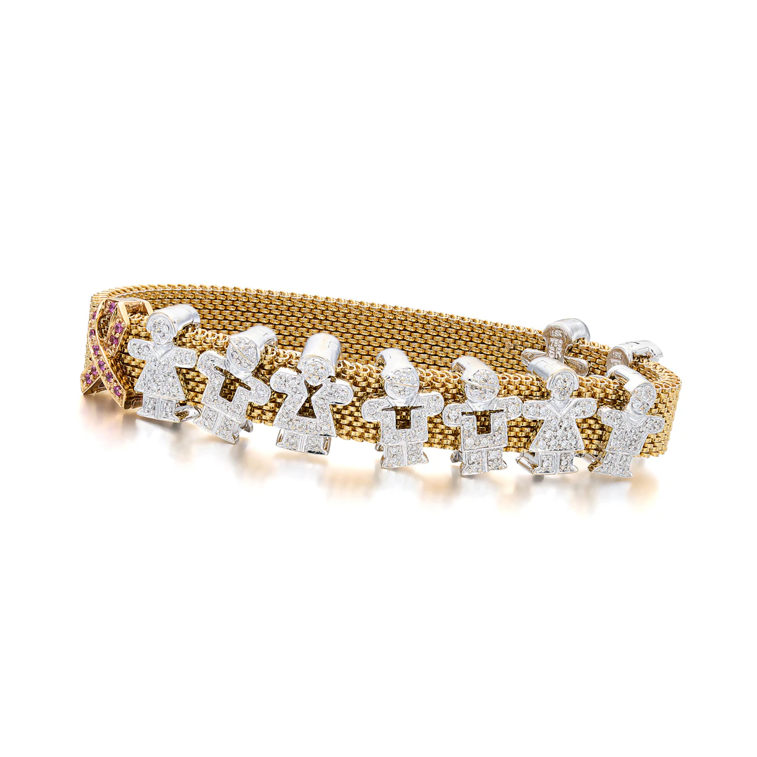 A Diamond, Pink Sapphire and White Gold Charm Bracelet