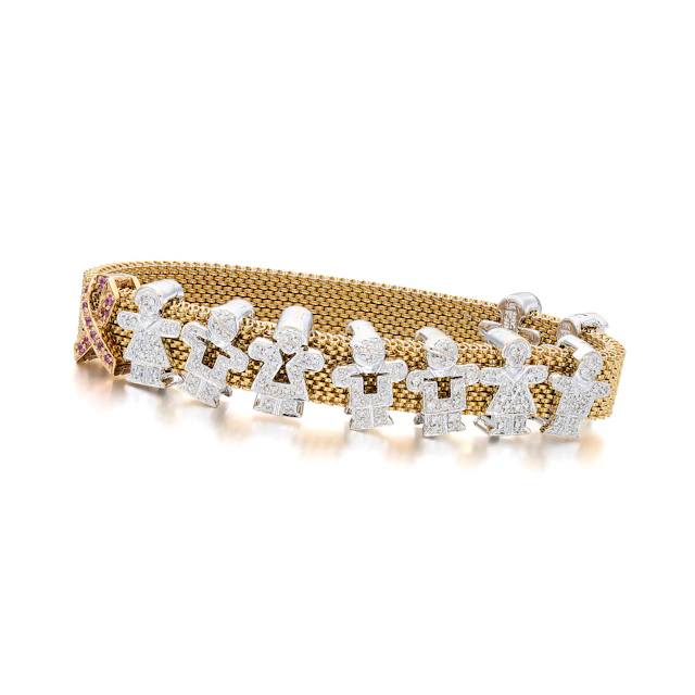 A Diamond, Pink Sapphire and White Gold Charm Bracelet