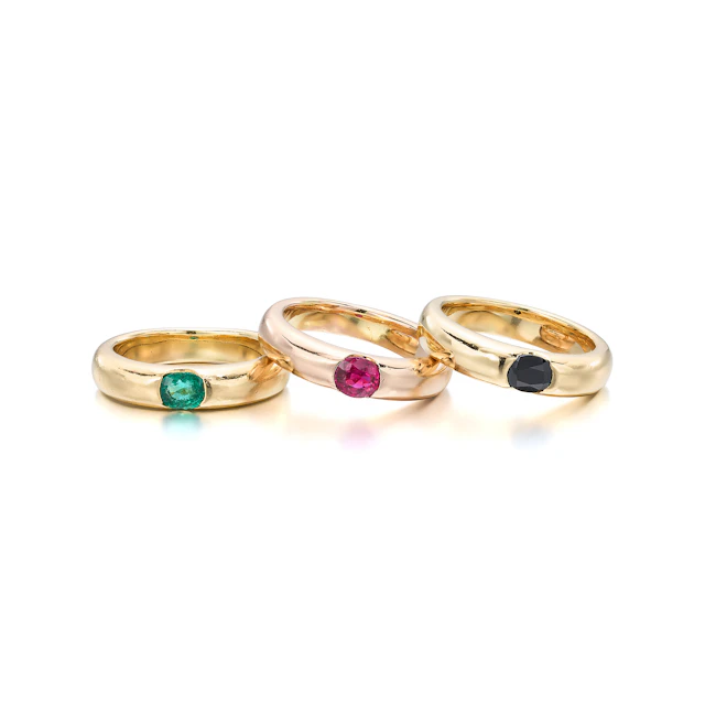 Three Multi-Gem and Gold Rings