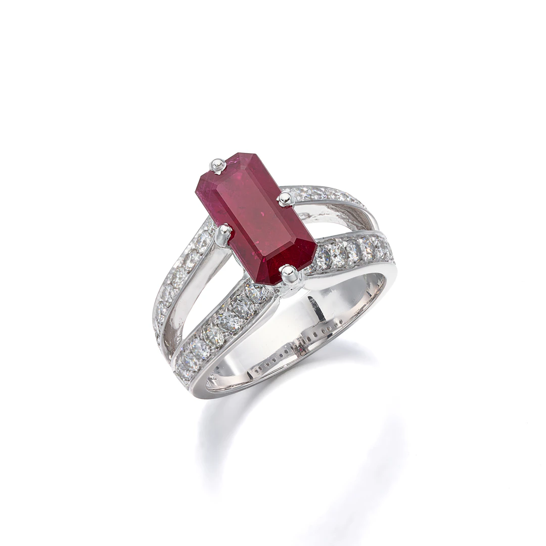 A Ruby, Diamond and White Gold Ring