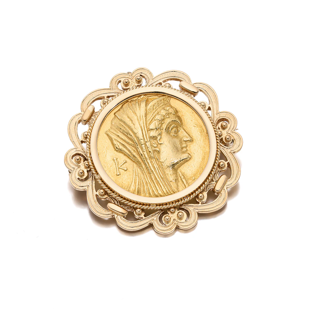 A Gold Coin and Gold Pendant/Brooch