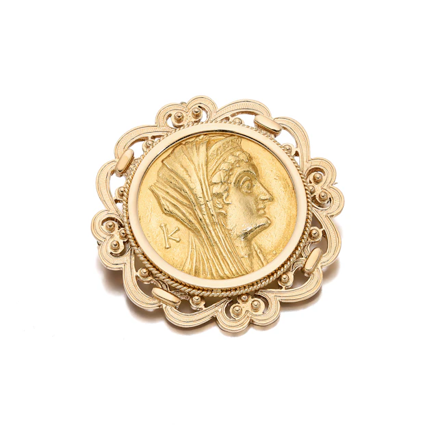 A Gold Coin and Gold Pendant/Brooch