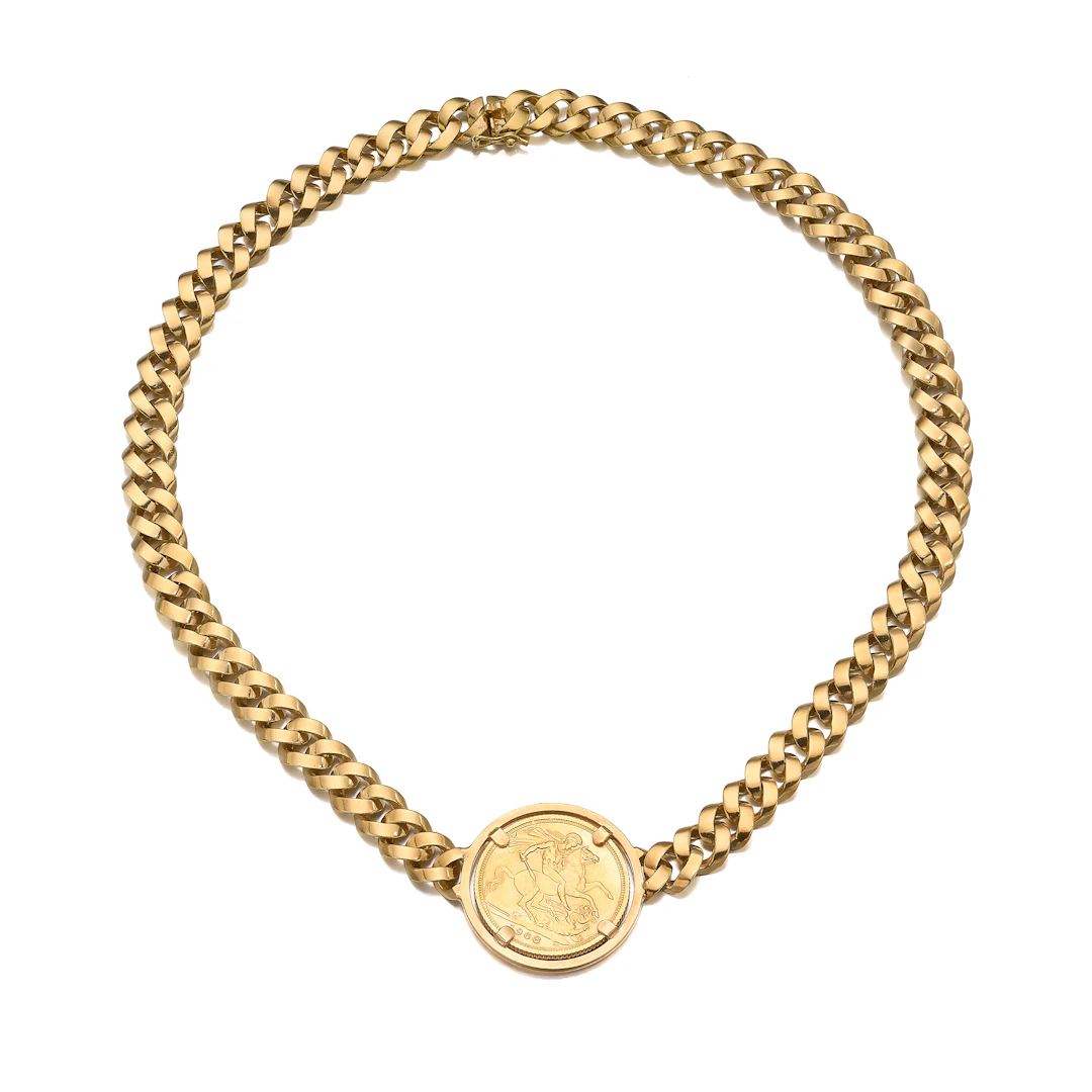 A Gold Coin and Gold Necklace