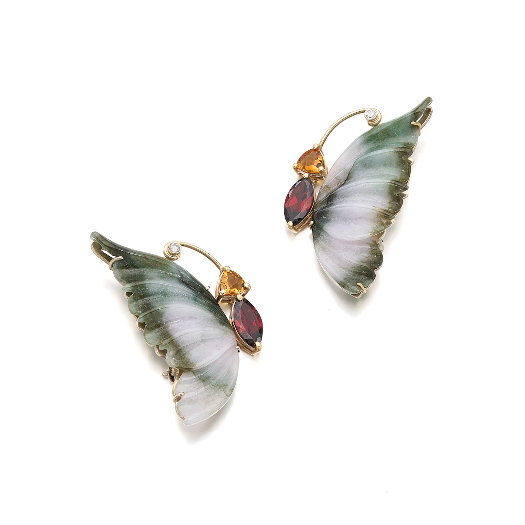 A Pair of Multi-Gem and Gold Brooches