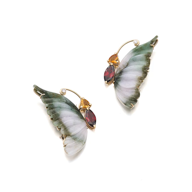 A Pair of Multi-Gem and Gold Brooches