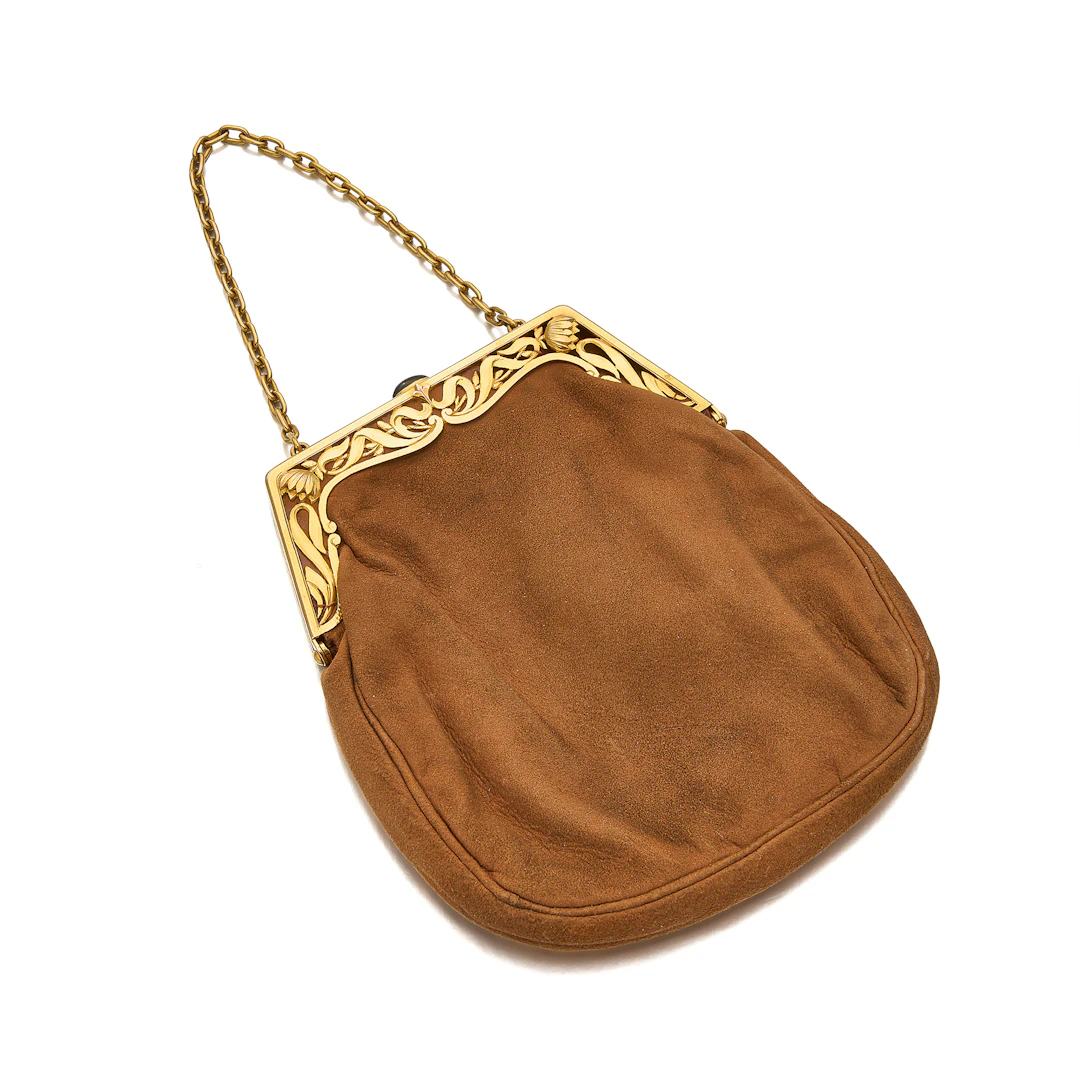 An Art Nouveau Suede and Gold Purse, circa 1900