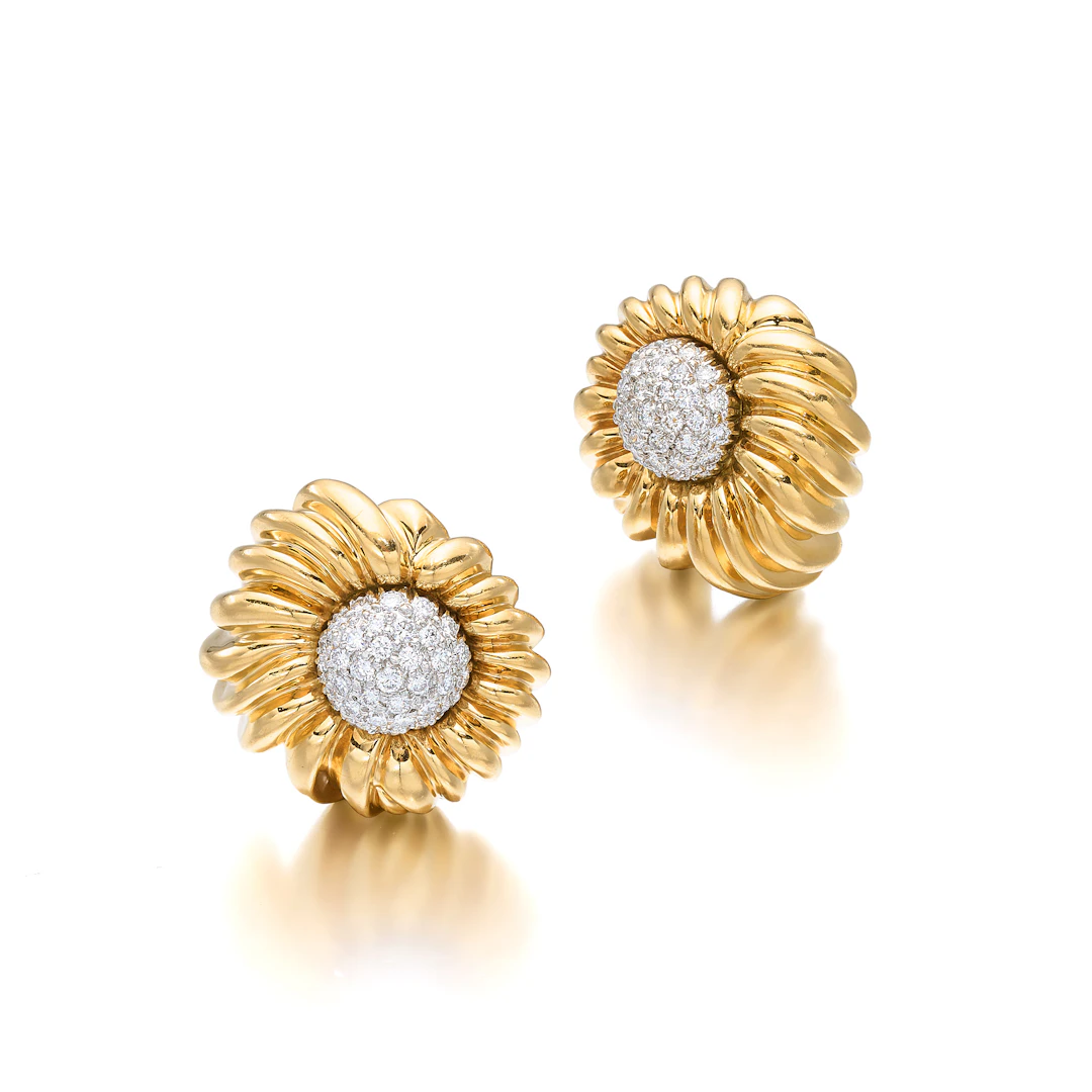 A Pair of Diamond and Gold Ear Clips, Tiffany & Co.