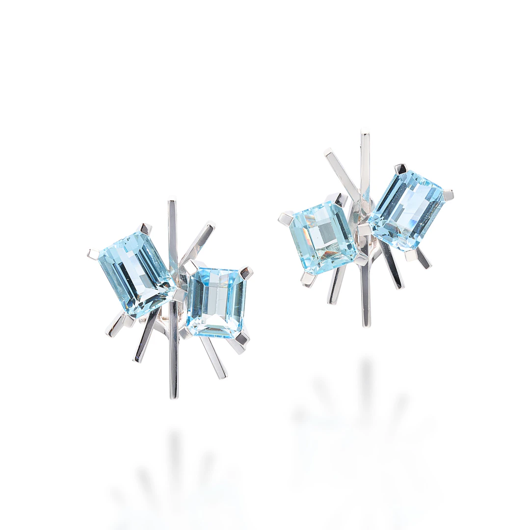 A Pair of Aquamarine and White Gold Ear Clips