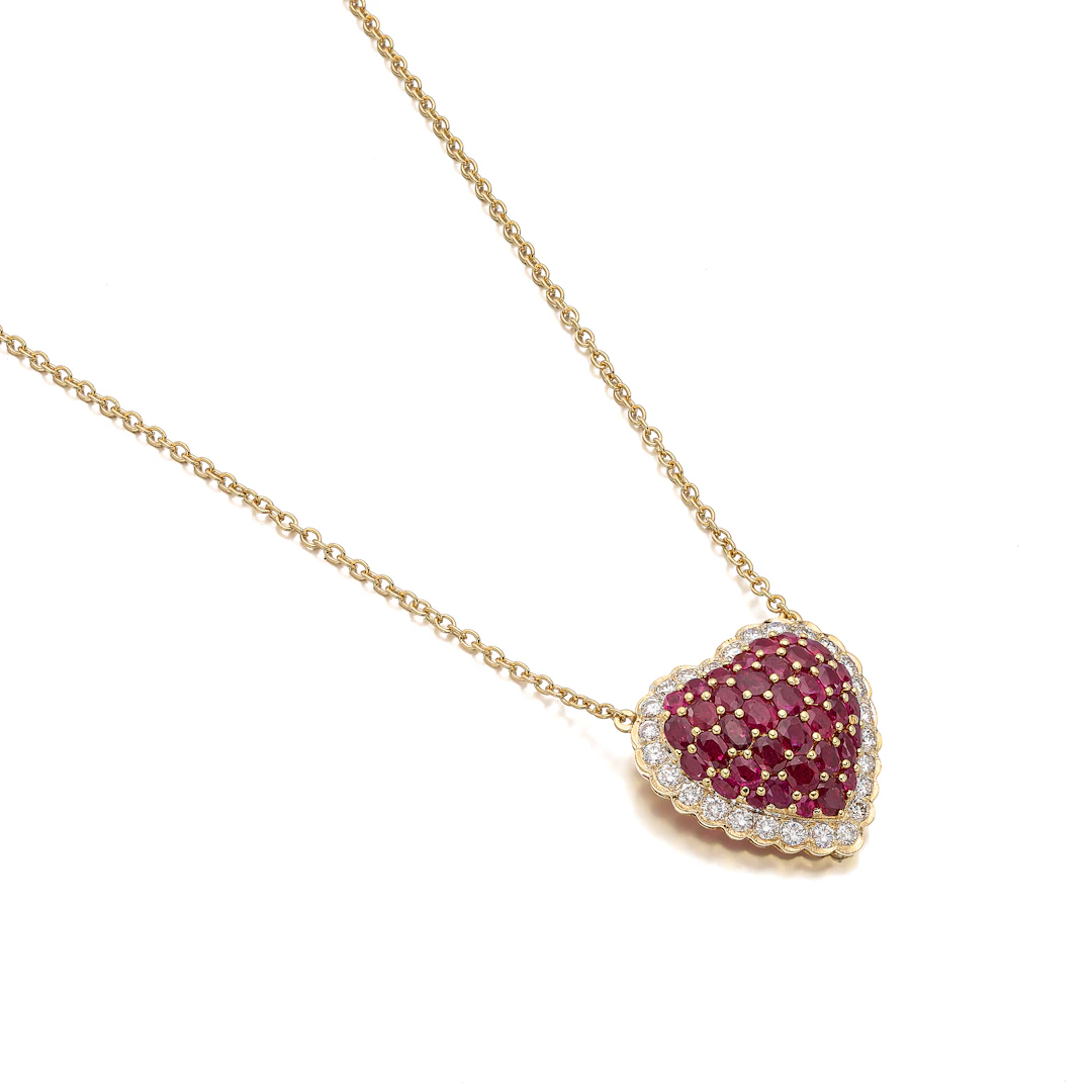 A Ruby, Diamond and Gold Pendant Necklace