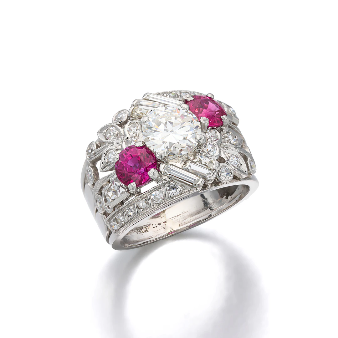 A Diamond, Ruby and Platinum Ring, Birks