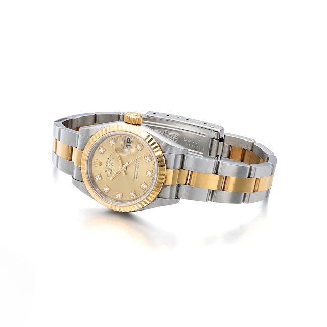 A Lady's Diamond, Stainless Steel and Gold 'Datejust' Wristwatch
