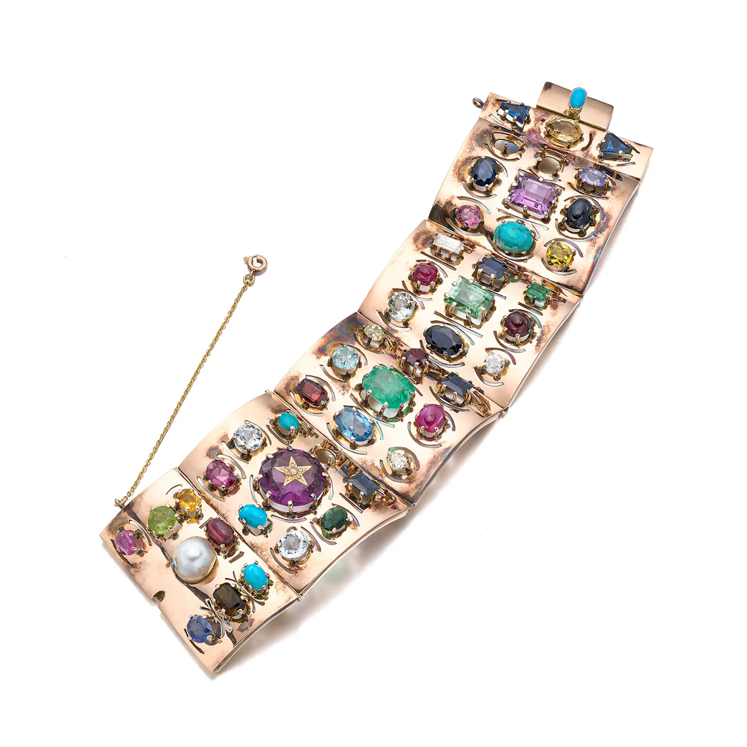 A Multi-Gem and Gold Bracelet