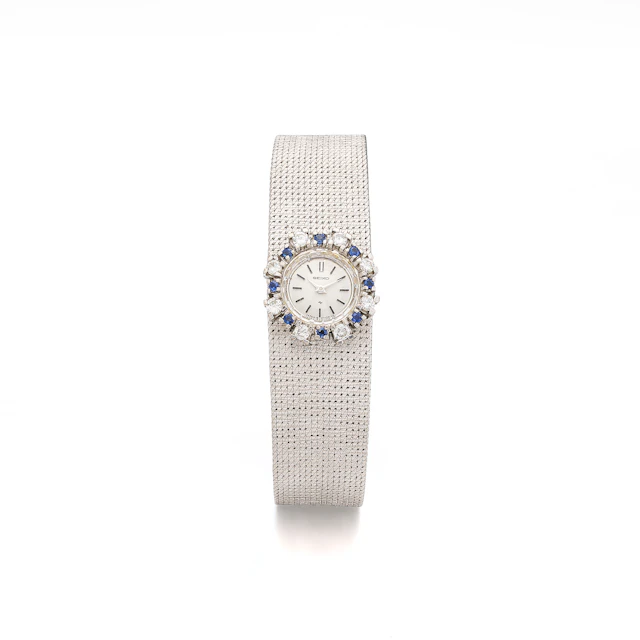 A Lady's Sapphire, Diamond and White Gold Wristwatch, Seiko