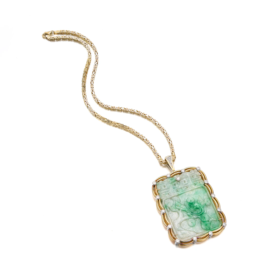 A Jadeite, Diamond and Gold Reversible Pendant Necklace