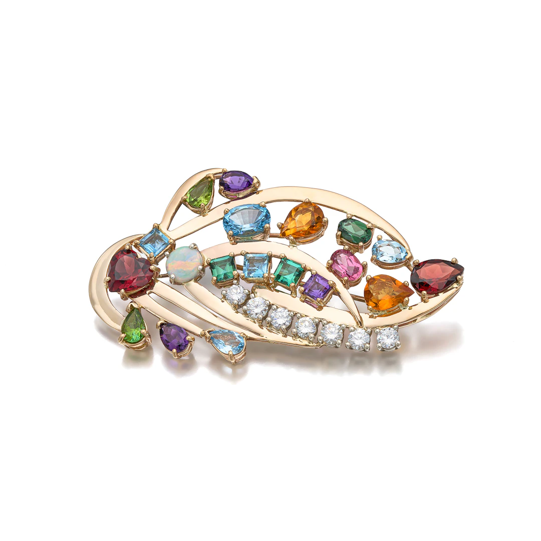 A Multi-Gem and Gold Brooch
