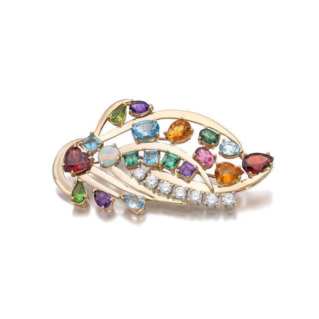 A Multi-Gem and Gold Brooch