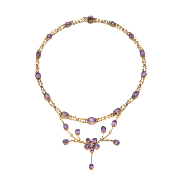 An Amethyst, Split-Pearl and Gold Lavalier Necklace