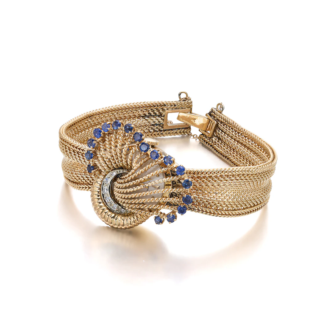 A Lady's Sapphire, Diamond and Gold Bracelet Watch