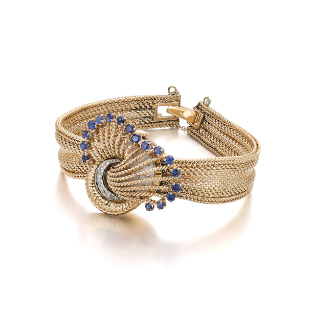 A Lady's Sapphire, Diamond and Gold Bracelet Watch