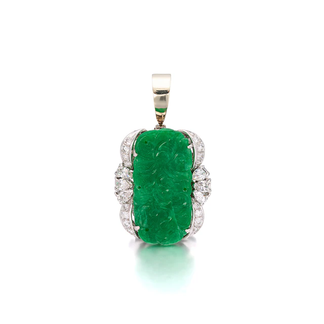 A Jadeite, Diamond and Platinum Pendant