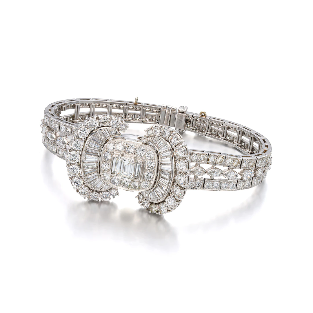 A Retro Diamond and Platinum Bracelet Watch, circa 1950