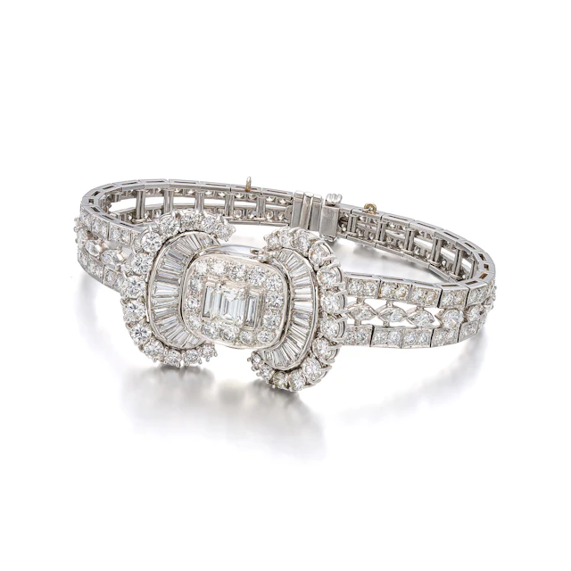 A Retro Diamond and Platinum Bracelet Watch, circa 1950