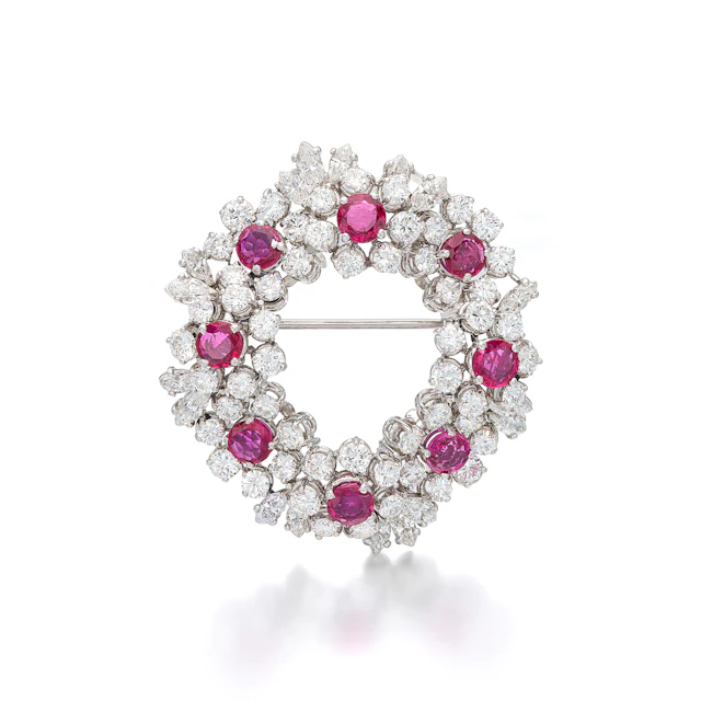 A Ruby, Diamond and Platinum Brooch
