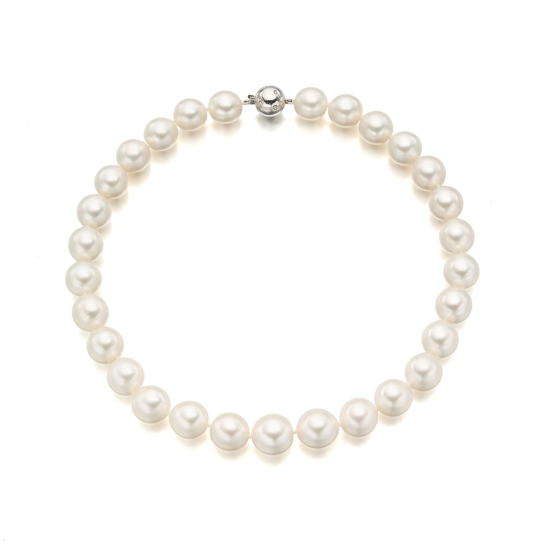 A South Sea Cultured Pearl, Diamond and White Gold Necklace