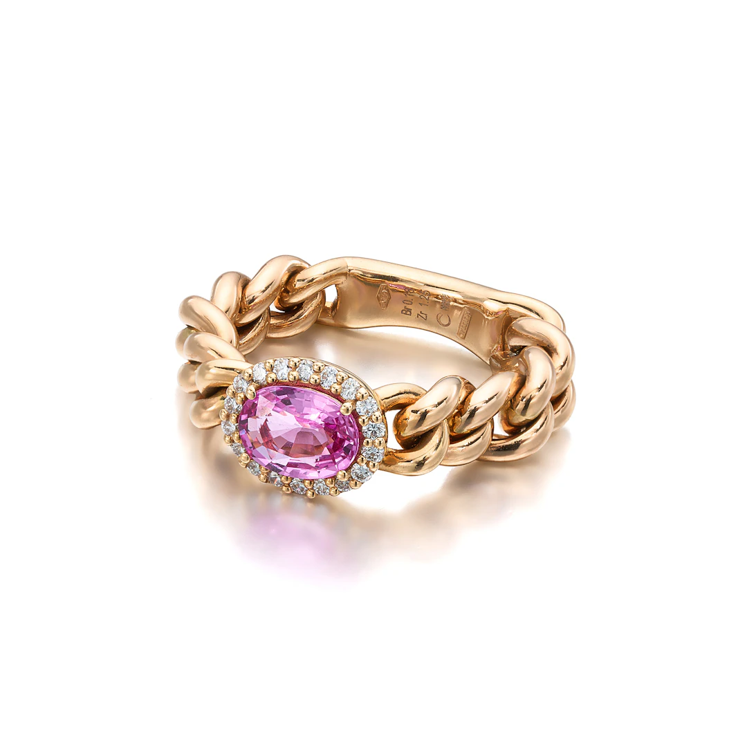 A Pink Sapphire, Diamond and Gold Ring, Crivelli