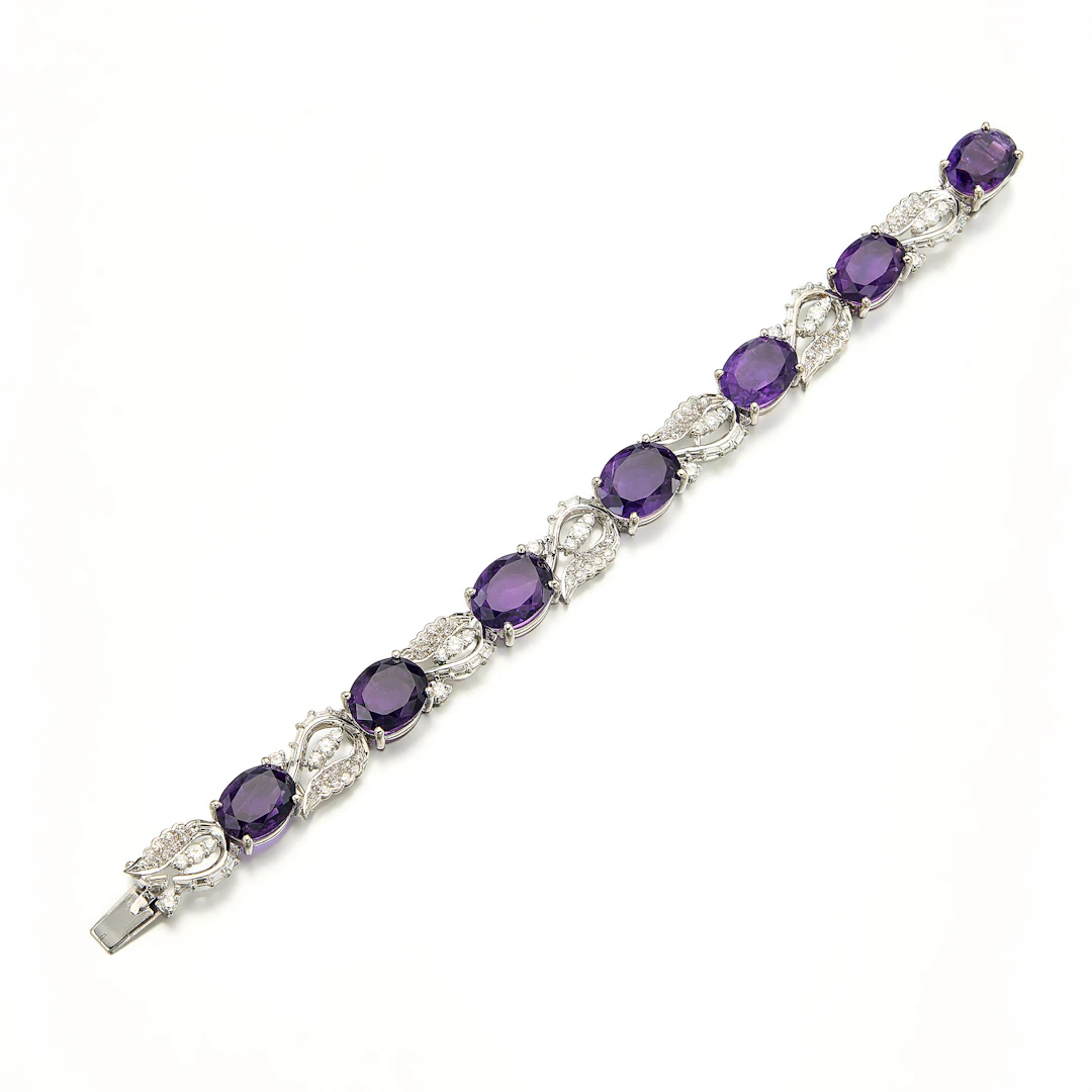 An Amethyst, Diamond and White Gold Bracelet
