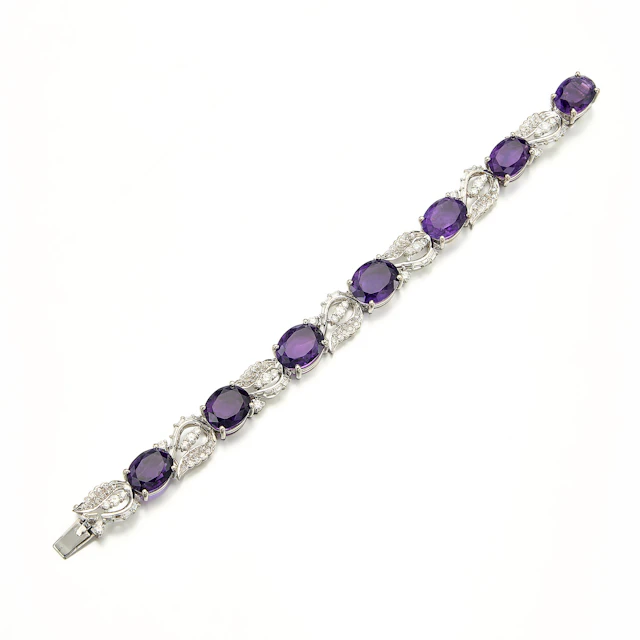 An Amethyst, Diamond and White Gold Bracelet