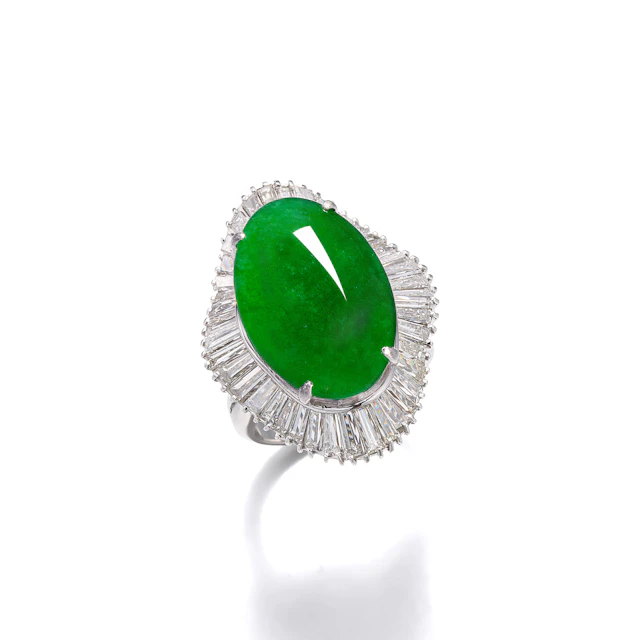 A Jadeite, Diamond and Platinum Ballerina Ring