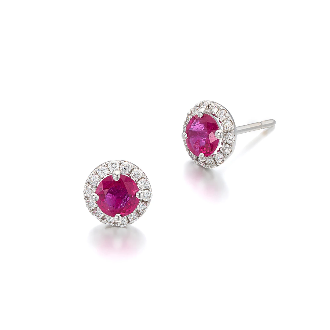 A Pair of Ruby, Diamond and White Gold Ear Studs