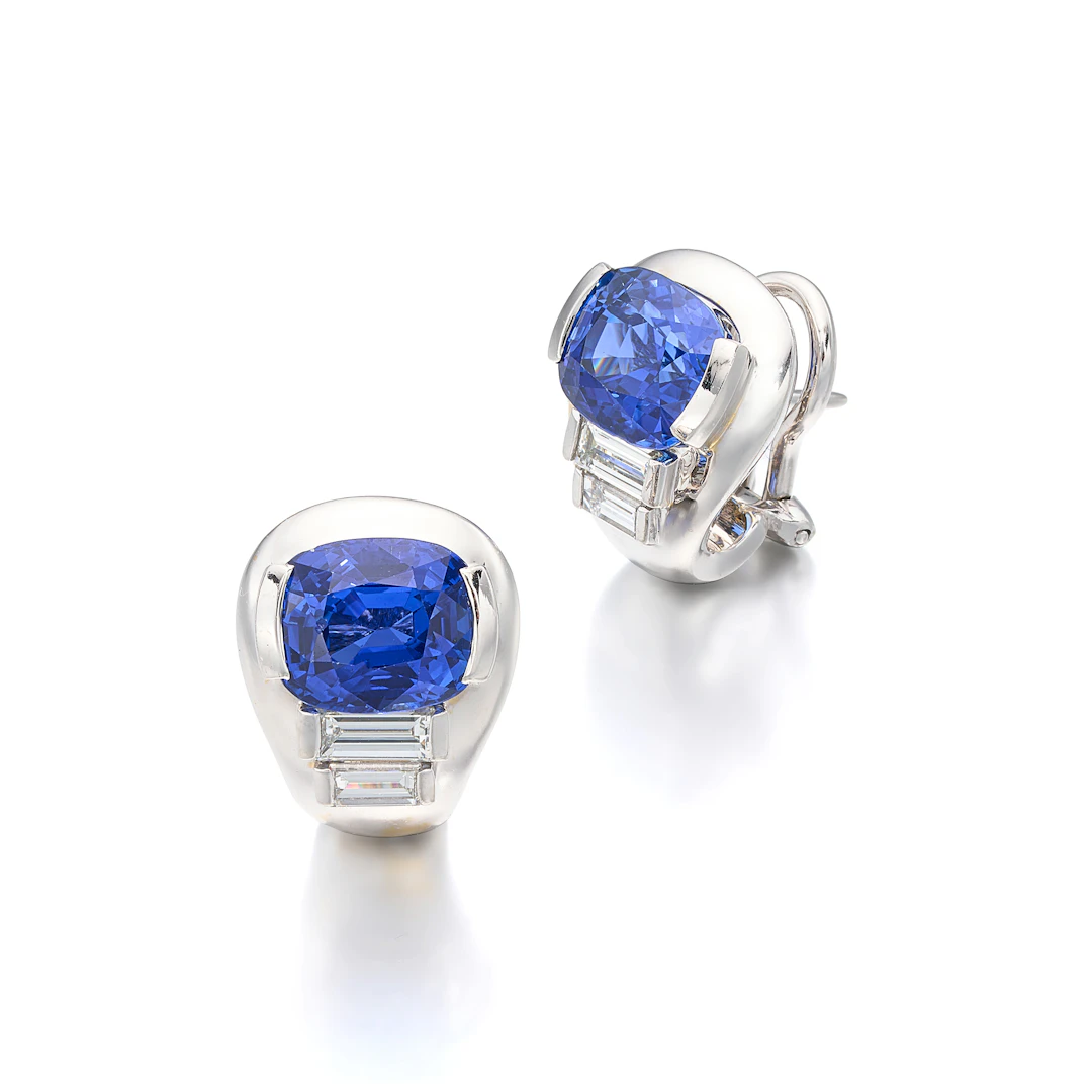 A Pair of Sapphire, Diamond and White Gold Ear Clips, by Fratelli Piccini