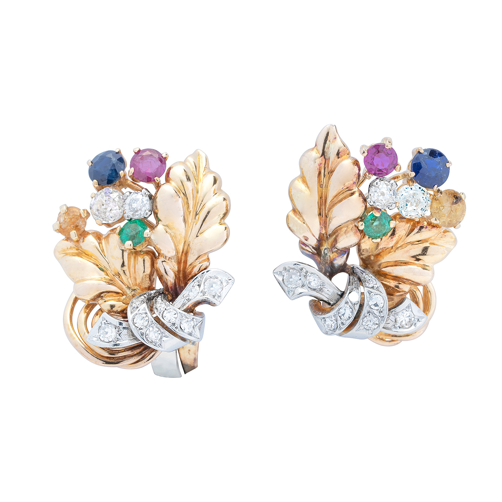 Gem-Set, Diamond and Gold Ear Clips