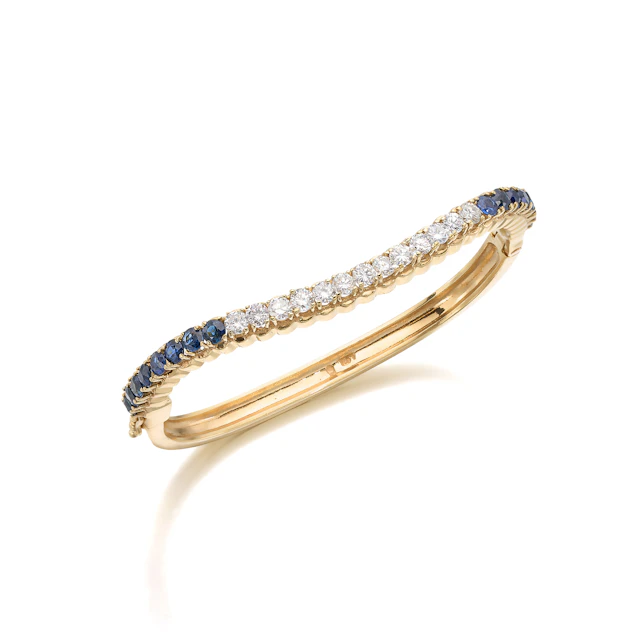 A Sapphire, Diamond and Gold Bangle Bracelet