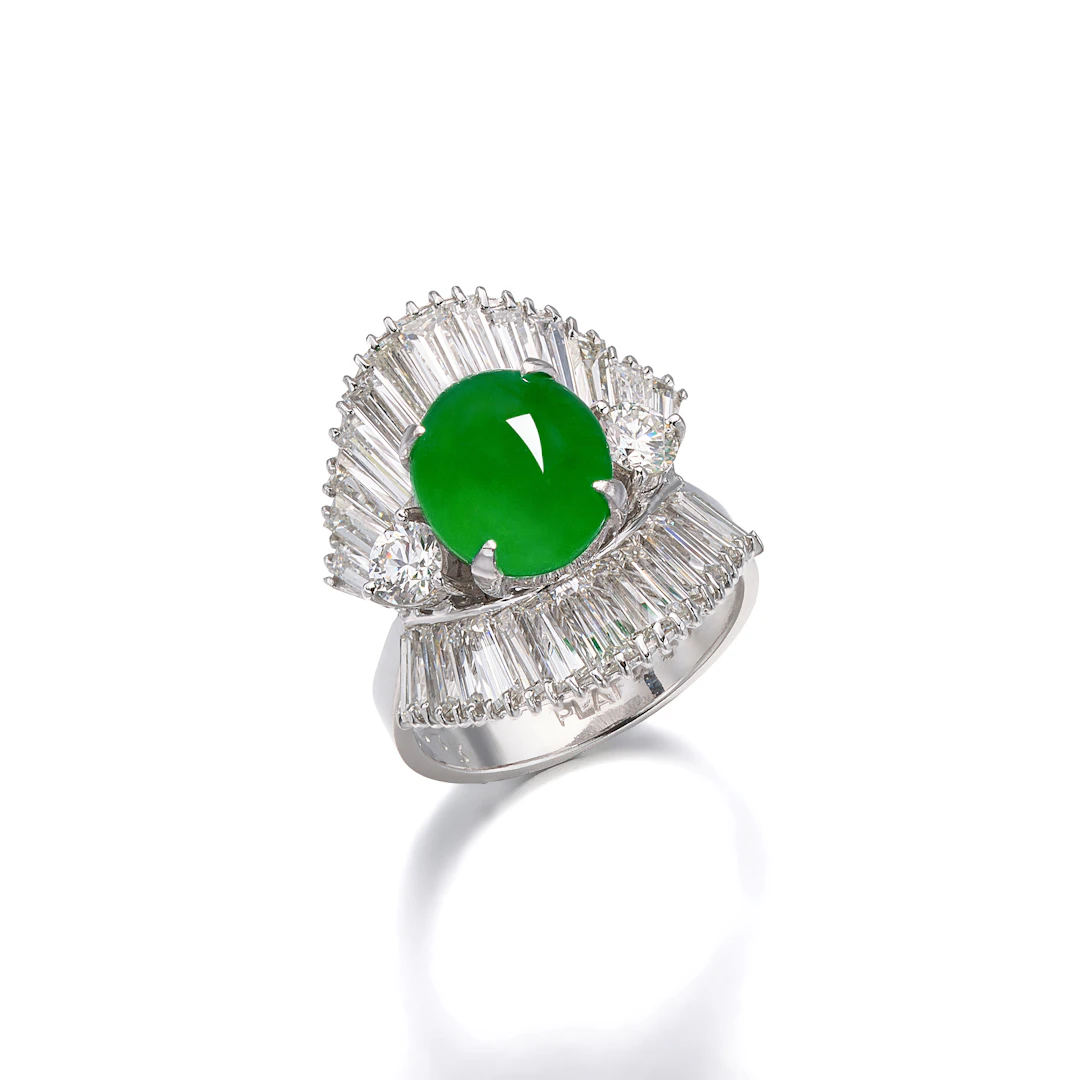 A Jadeite, Diamond and Platinum Ring