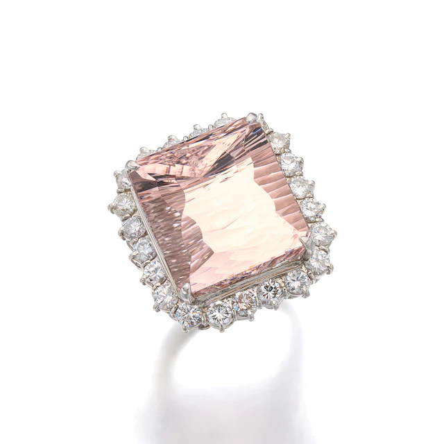 A Pink Beryl, Diamond and Platinum Ring