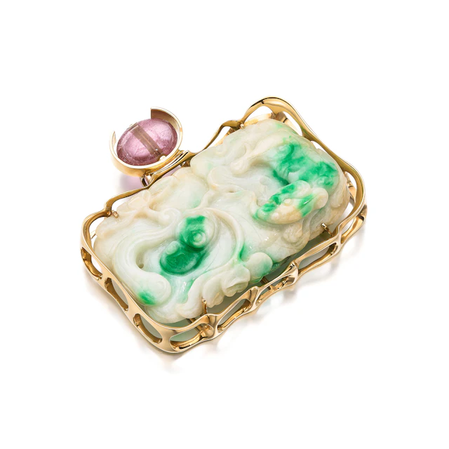 A Jadeite, Pink Tourmaline and Gold Pendant