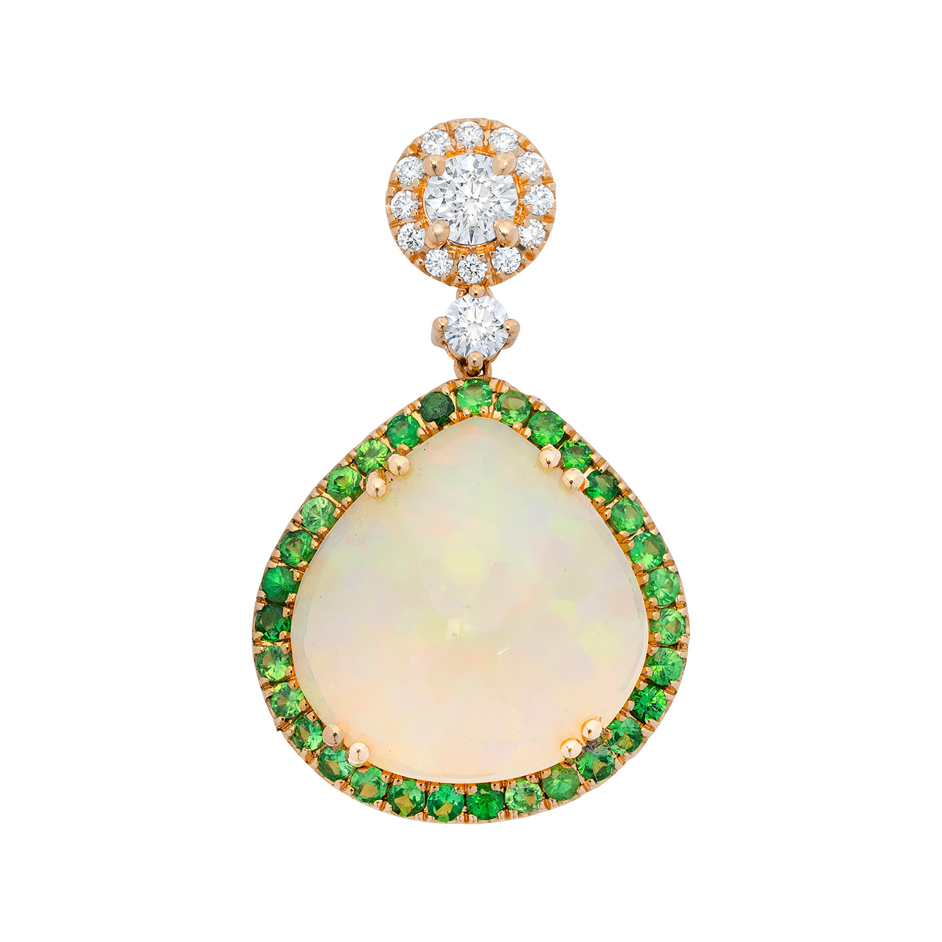 Crystal Opal, Tsavorite Garnet, Diamond and Gold Pendant
