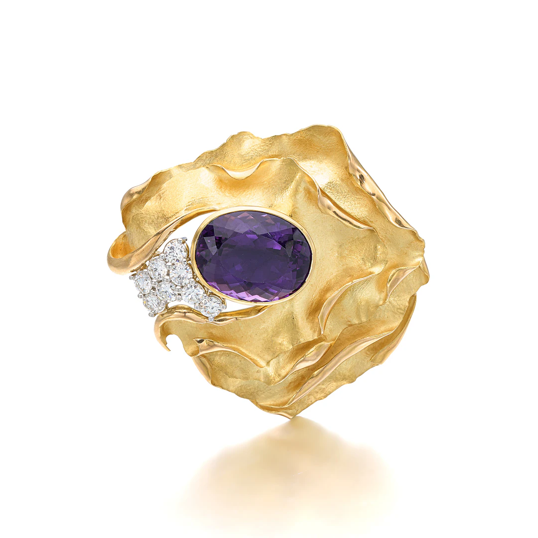 An Amethyst, Diamond, Platinum and Gold Pendant/Brooch, by Georges Schwartz