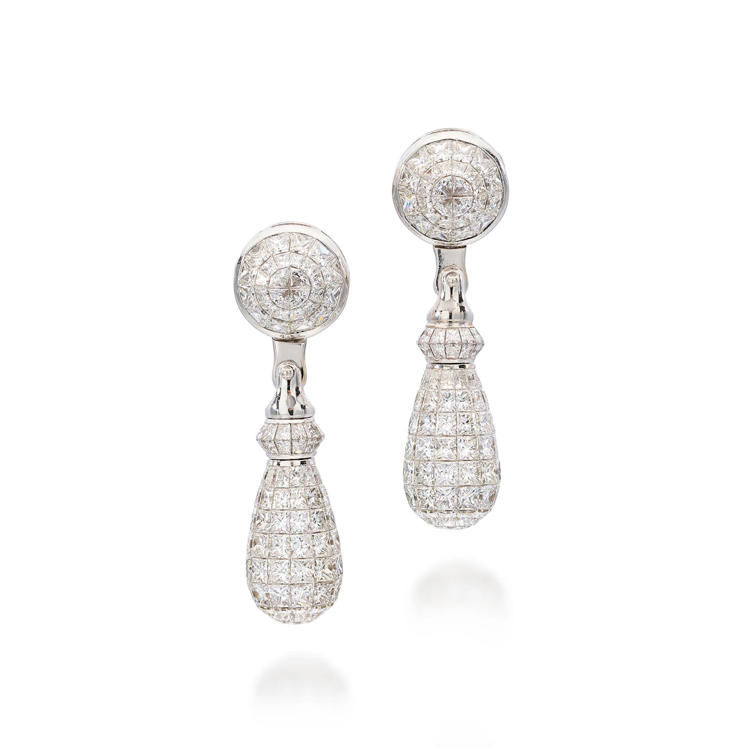 A Pair of Diamond and White Gold Day/Night Earrings