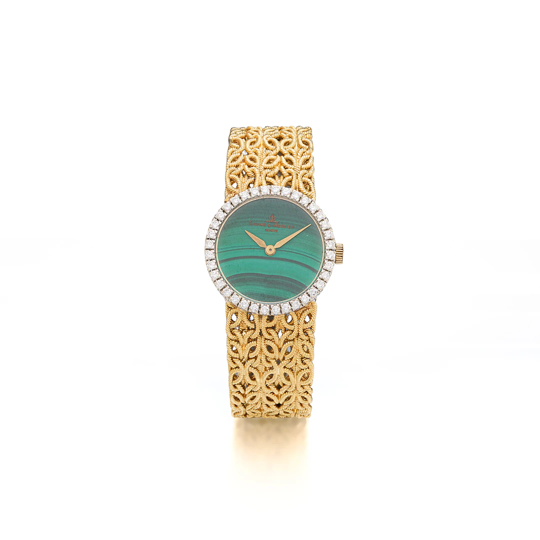 A Lady's Malachite, Diamond and Gold Wristwatch, Baume & Mercier, circa 1970